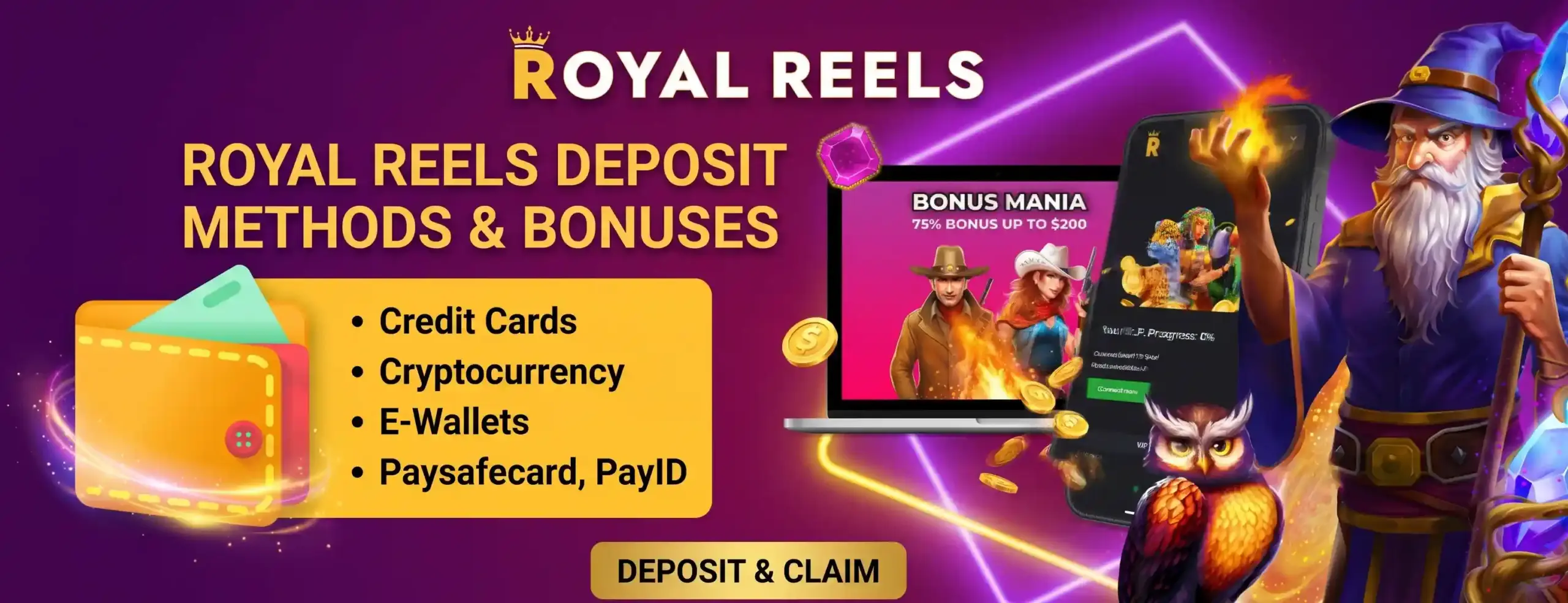 Royal Reels casino deposit methods and bonuses
